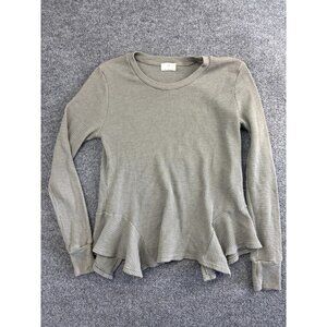 T.LA Sweater Womens Small Gray Long Sleeve Ruffle Hem Waffle Knit Pullover Top